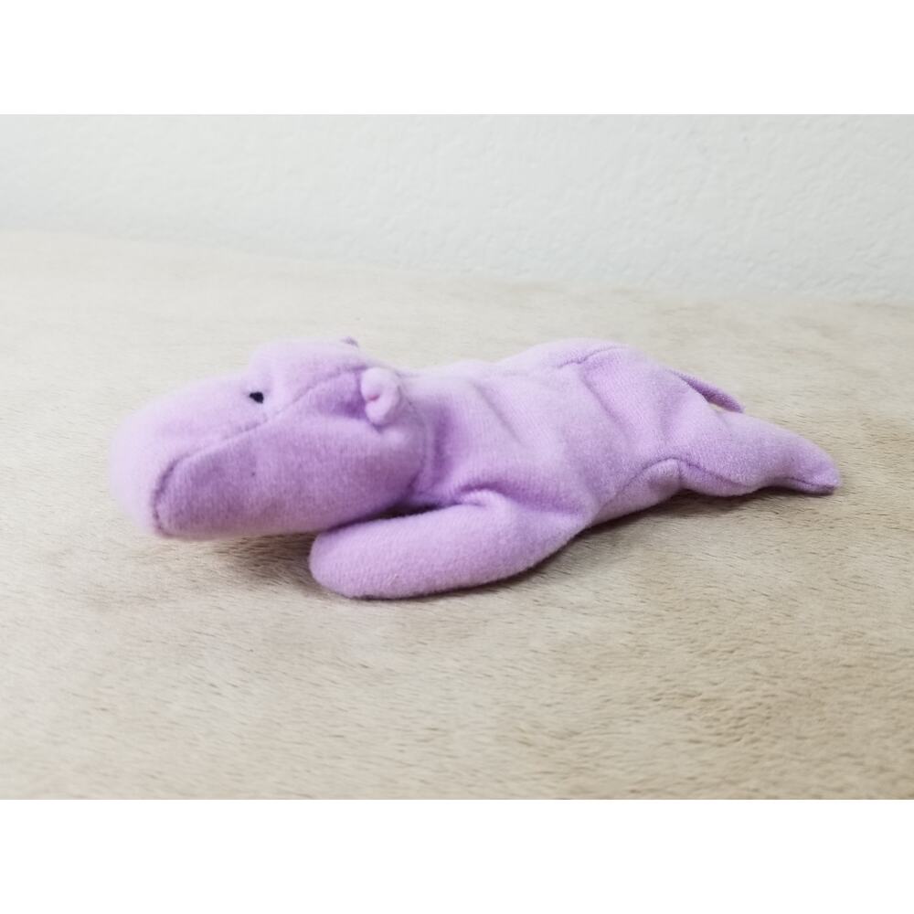 TY Beanie Babies Happy Hippo 1993 Lavender Stuffed Animal Plush Toy 6 1/4" Vtg